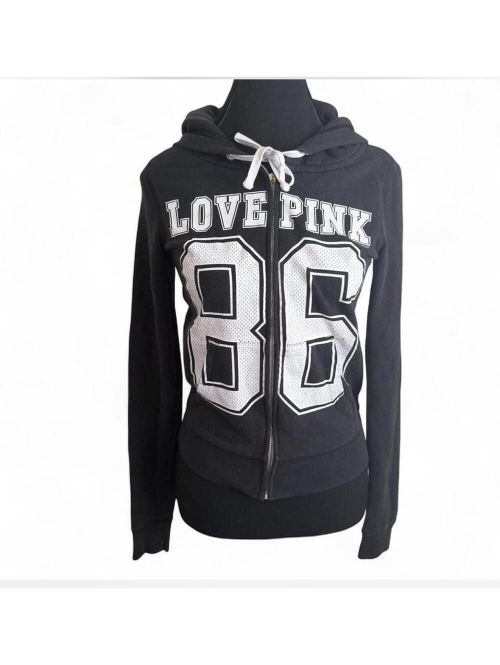 Victoria secret Y2K women’s black zip-up hoodie size xs